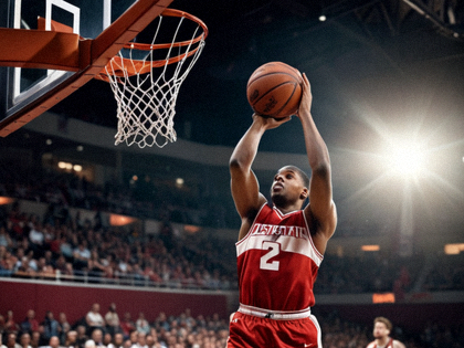 篮球比赛中球员突破上篮并完成得分的瞬间